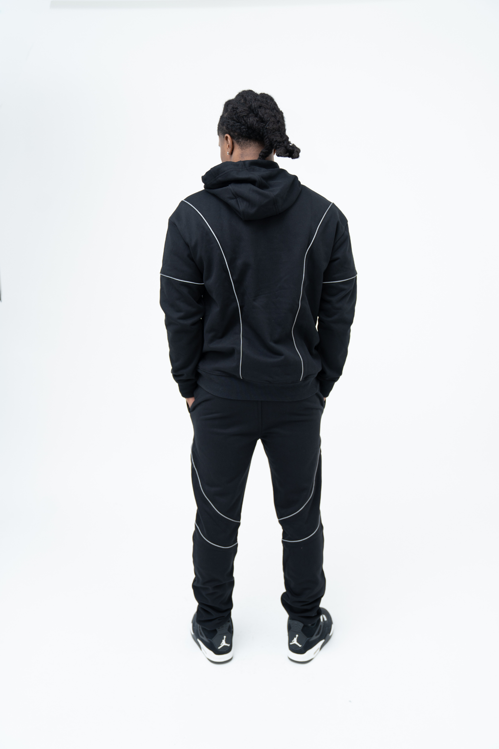 Reflective Piping Hoodie - Black