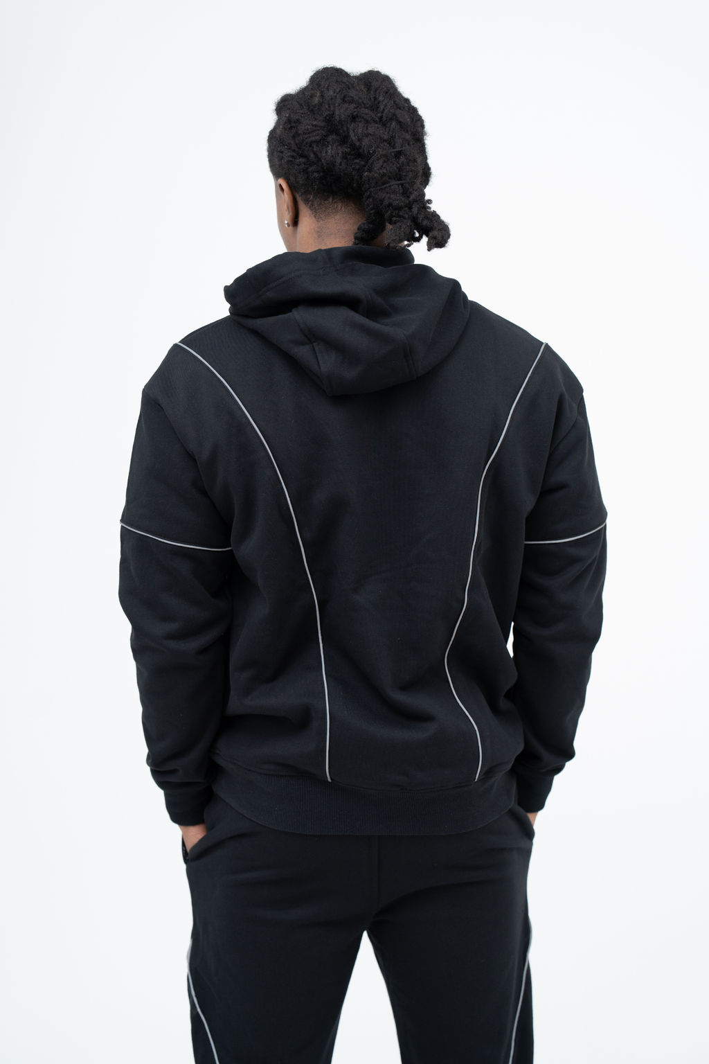 Reflective Piping Hoodie - Black