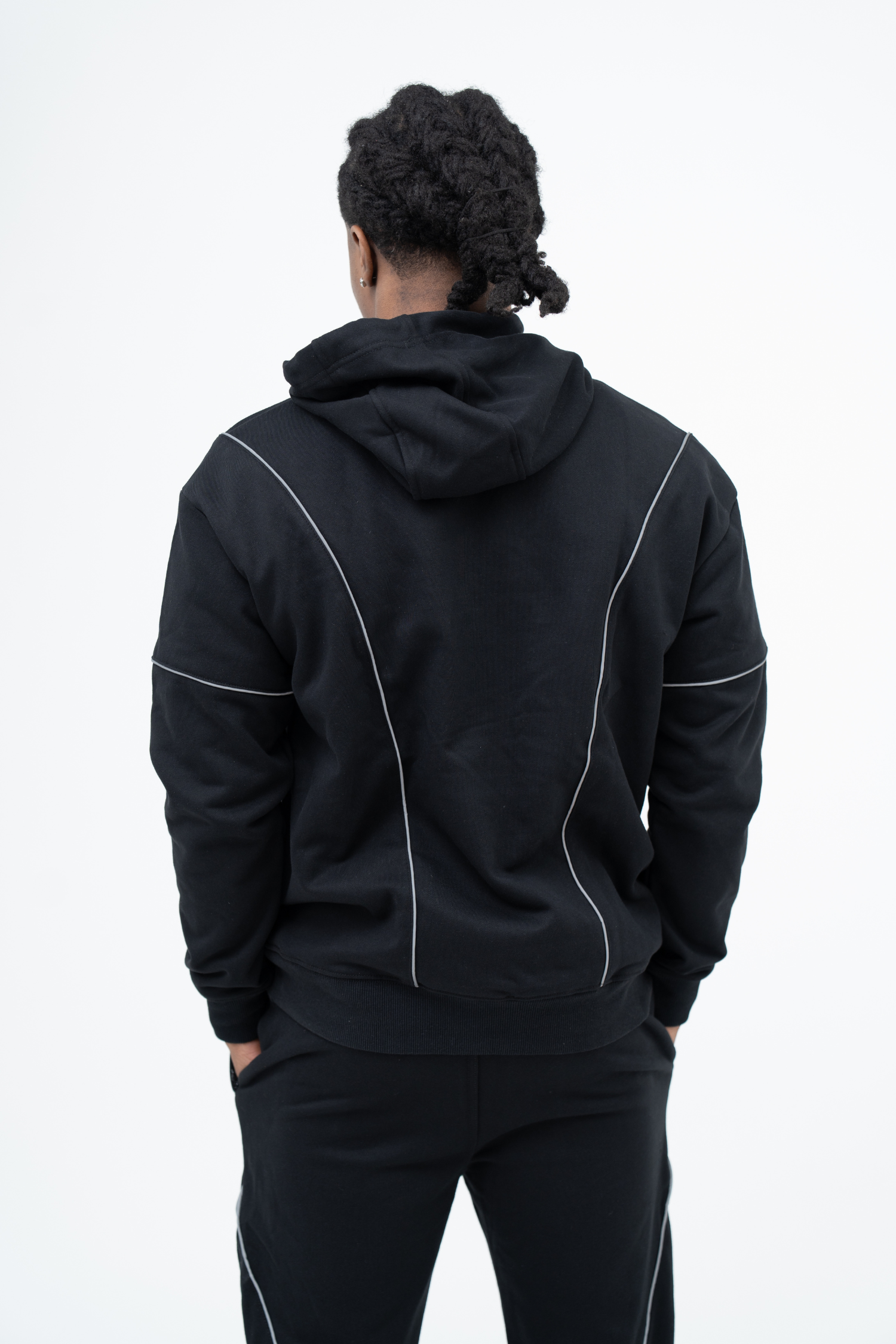 Reflective Piping Hoodie - Black