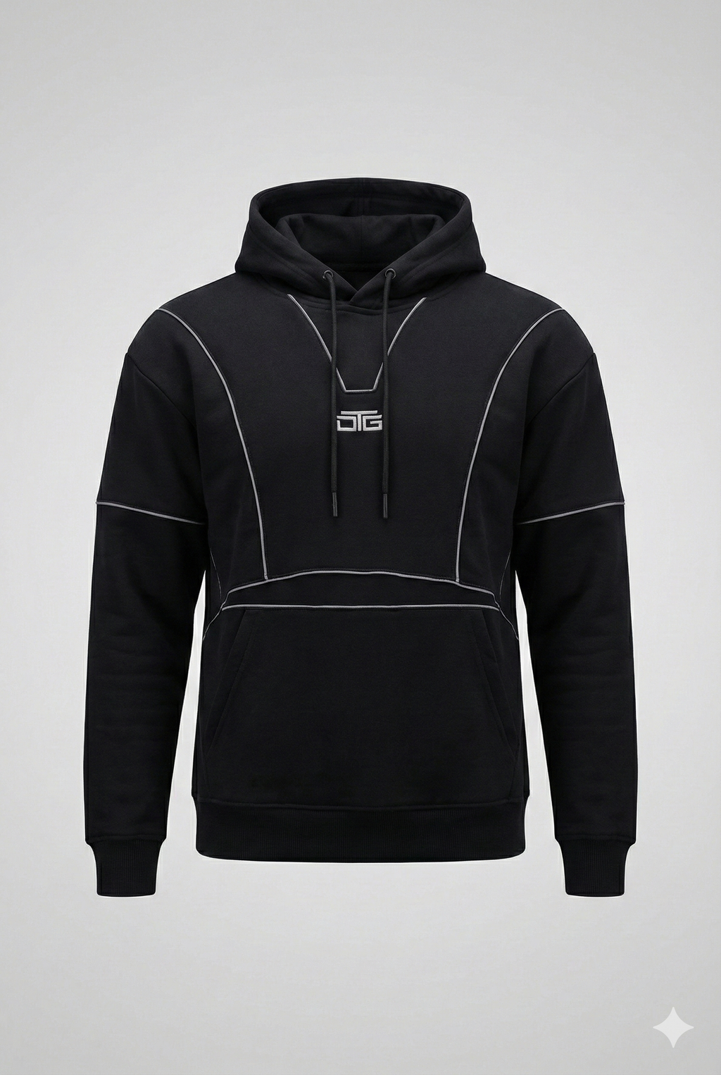 Reflective Piping Hoodie - Black