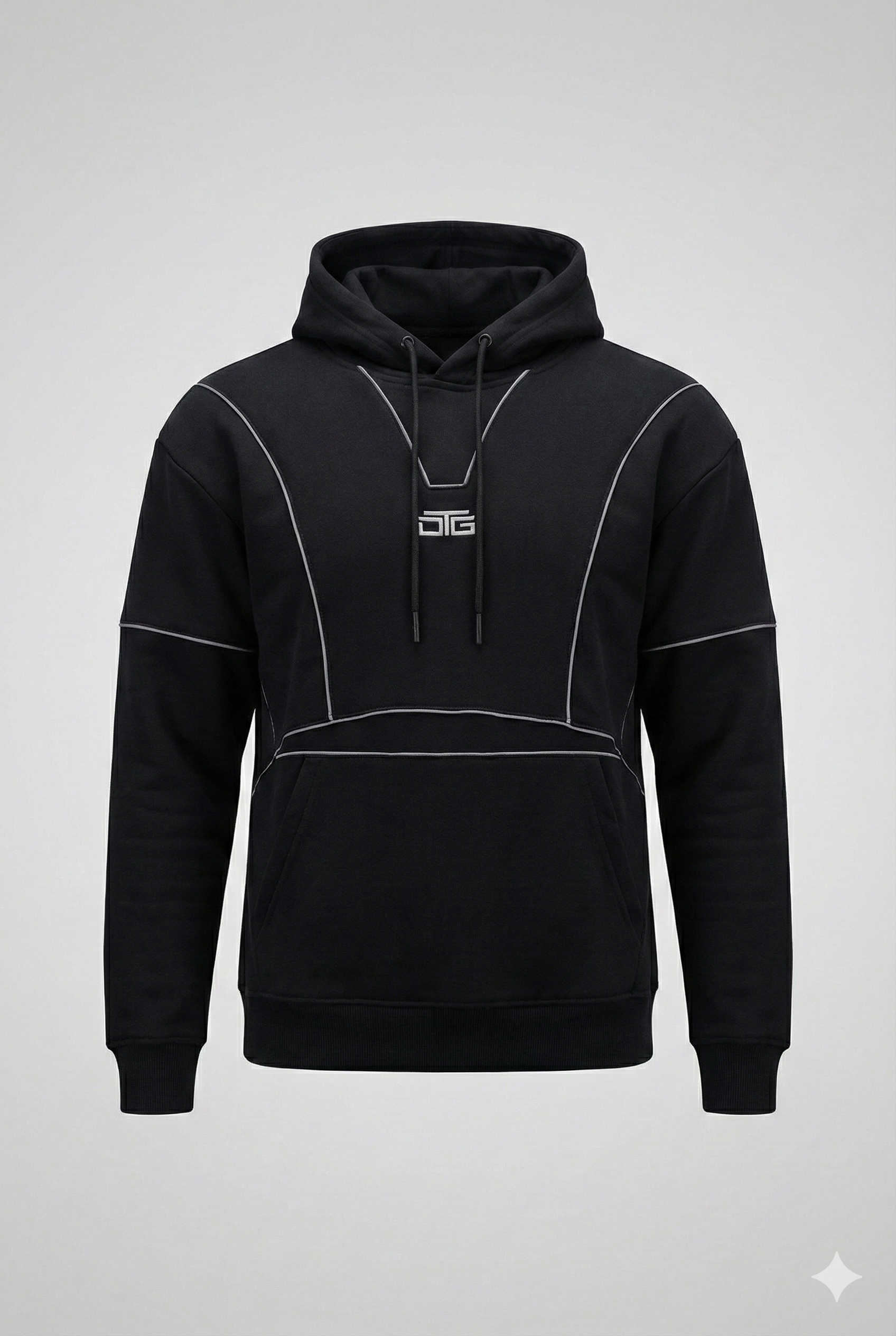 Reflective Piping Hoodie - Black