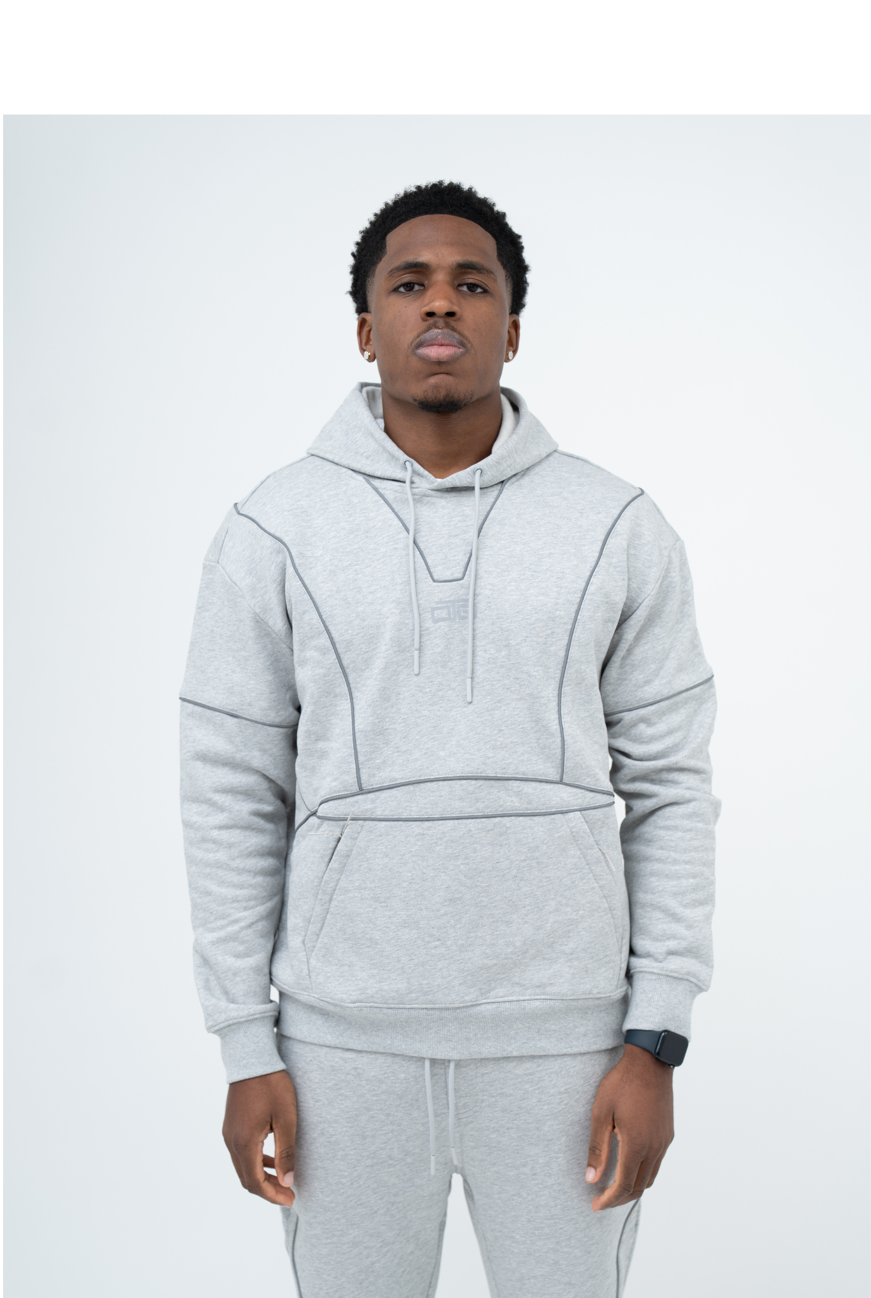 Reflective Piping Hoodie - Grey