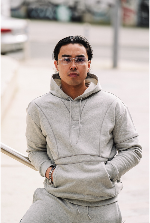 Reflective Piping Hoodie - Grey