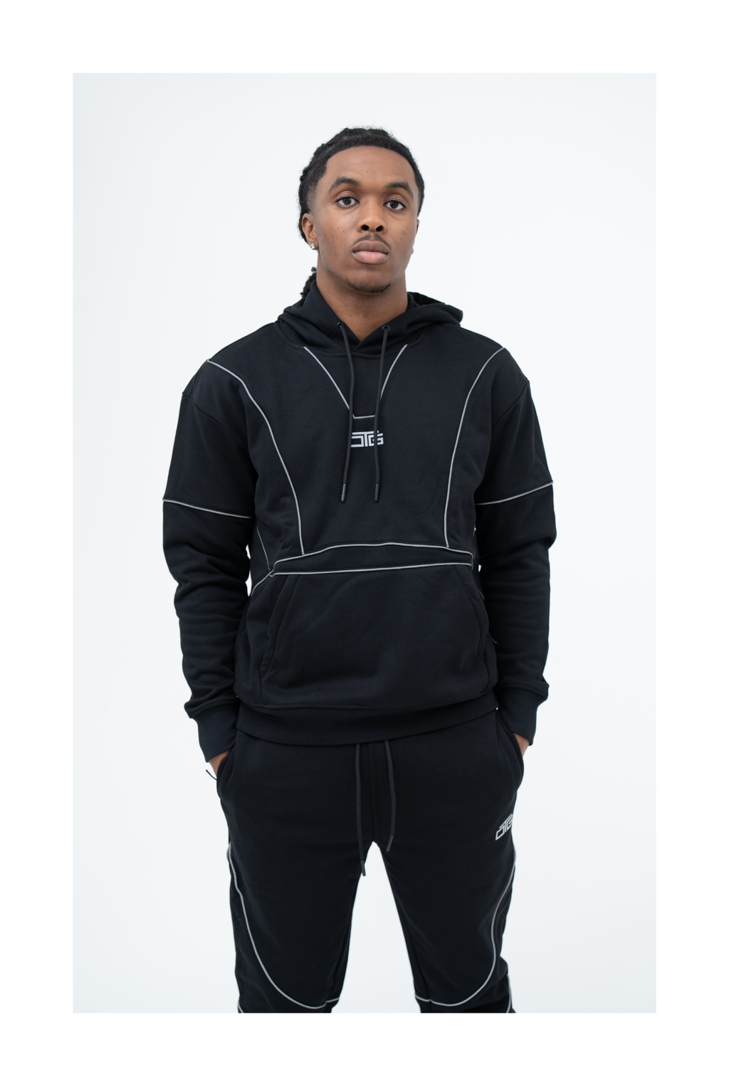 Reflective Piping Hoodie - Black