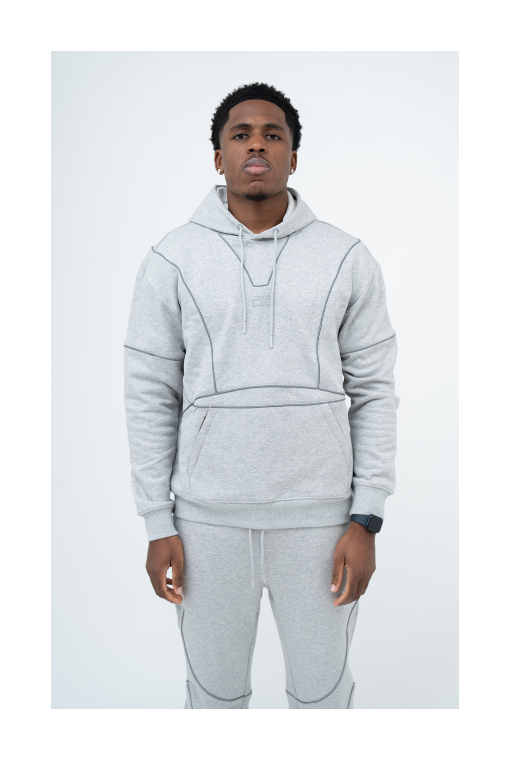 Reflective Piping Hoodie - Grey